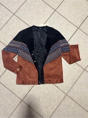Doe & Rae Black and Rust Corduroy Patterned Blazer Jacket SZ Small